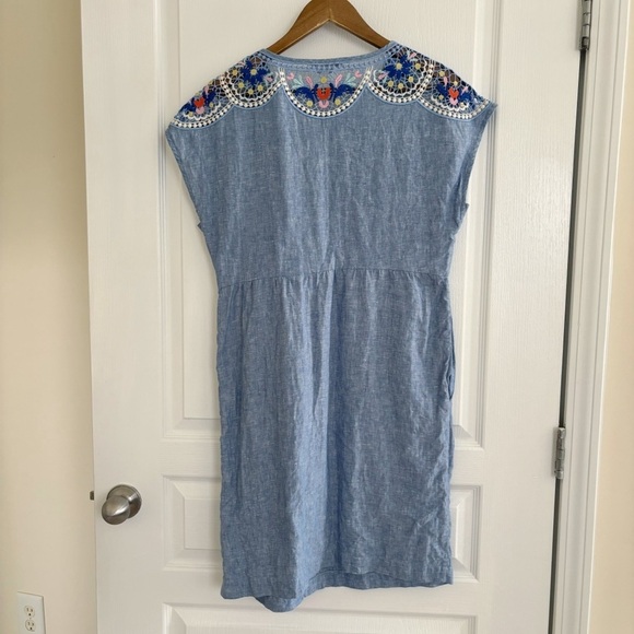 Boden Fleur Embroidered Linen Dress 8 Blue - Picture 5 of 10